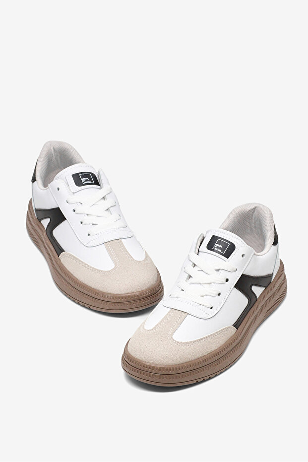 Women's White Black Comfortable Fit Rubber Sole Lace-Up Sneaker