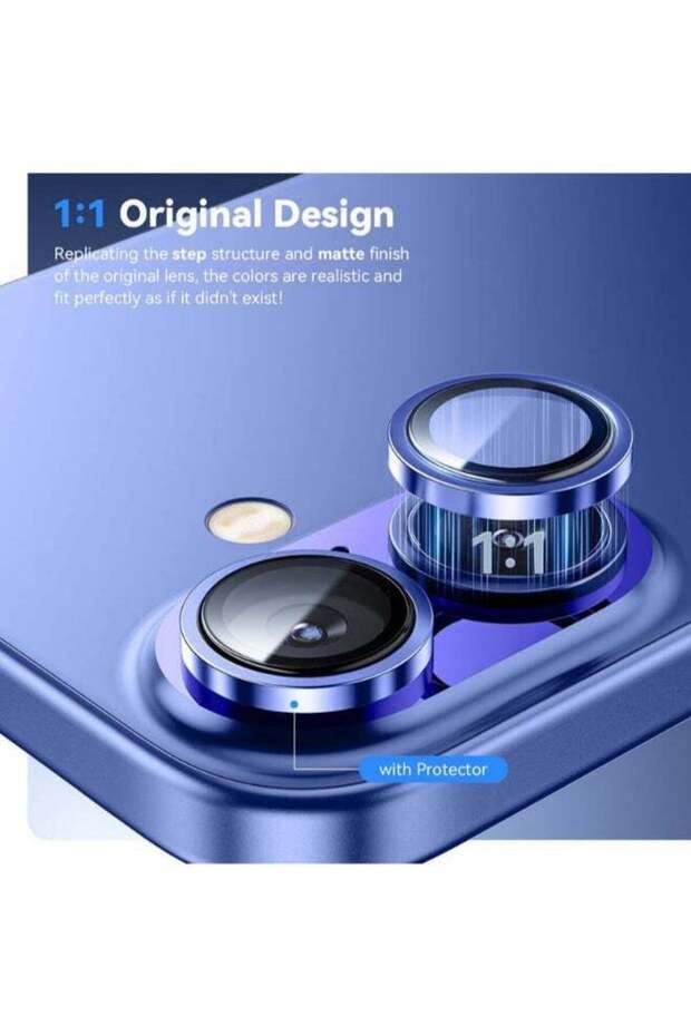 Xzoom Lens Protector for iPhone 16 / 16 Plus | Sapphire Glass, Metal Frame, Ultra Clear, Blu