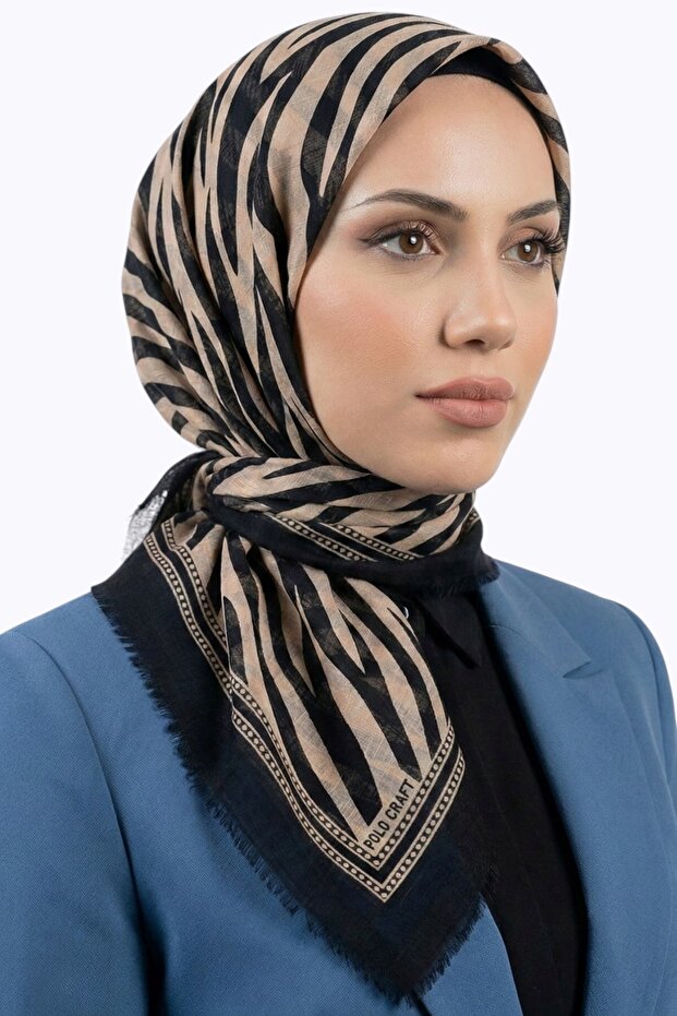 وشاح نسائي من القطن بنمط حمار وحشي أسود اللون