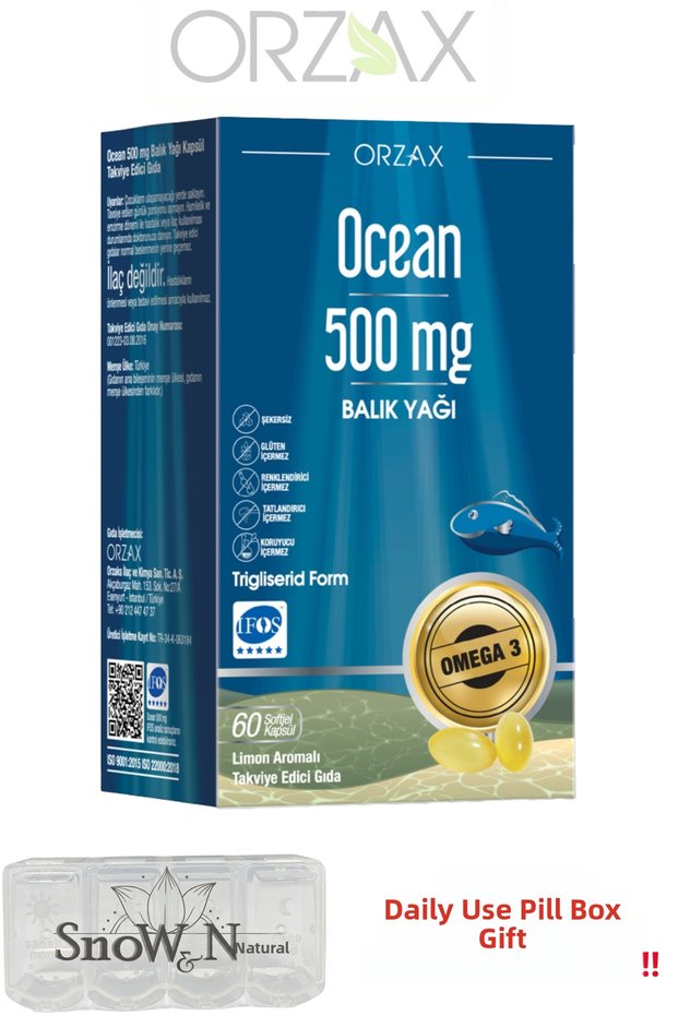 500 Mg Fish Oil 60 Softgel Capsules + Pill Box Gift