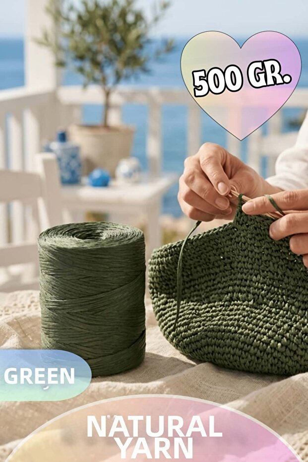 Imported Natural Raffia (Soft Yarn Feature) 500 Gr. Green