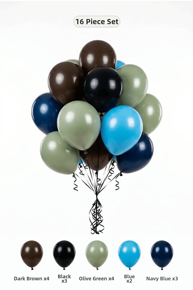 Space Themed Balloon Set Dark Brown Mold Green 16 Pieces Boy's Birthday Party Decoration