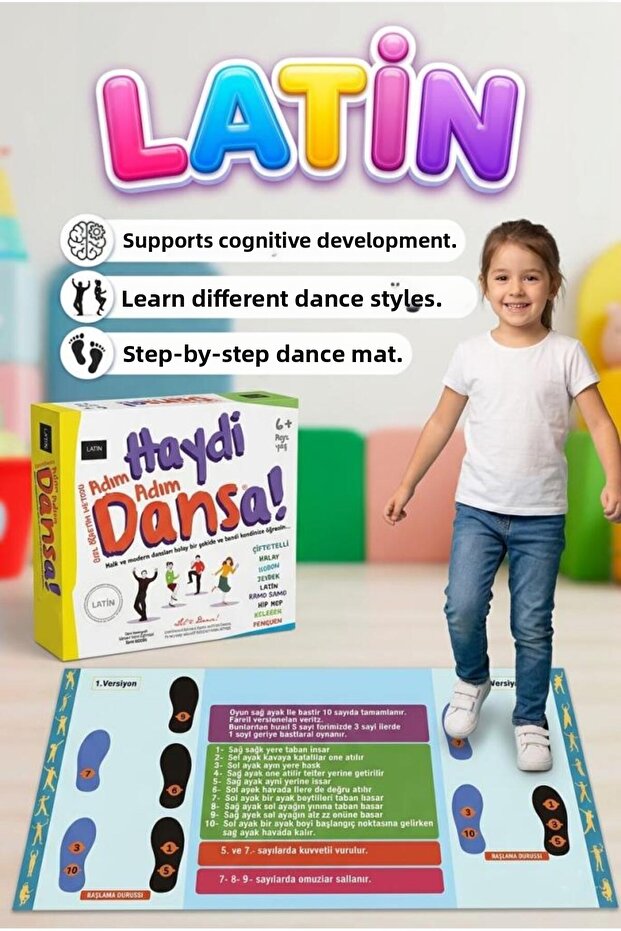 Let's Dance! Latin Dance Mat 130X70 cm Step by Step Educational Traditional Dance Teaching Game