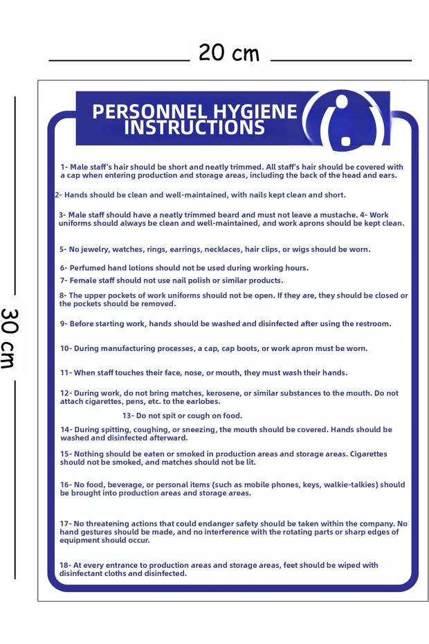 Metal Staff Hygiene Instruction 20X30 cm A4 Warning Work Safety Sign