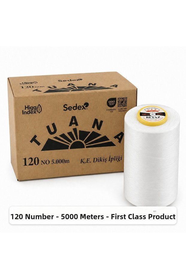 Tuana Polyester Sewing Thread 120 Number 5000 Meters White Single Spool Machine Thread Sewing Thread