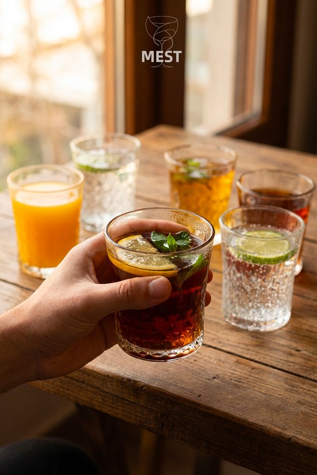 Yasemin 6-Piece Soft Drink Glasses – Transparent Glass Water & Beverage Glass Set