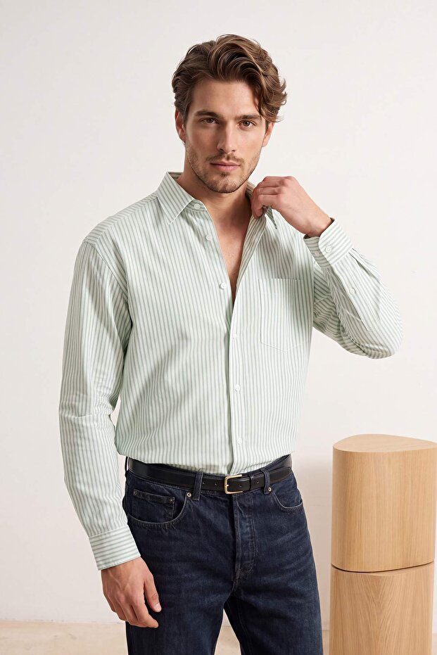 Yeşil Oversize Erkek Gömlek TMNSS25GO00024 - 3