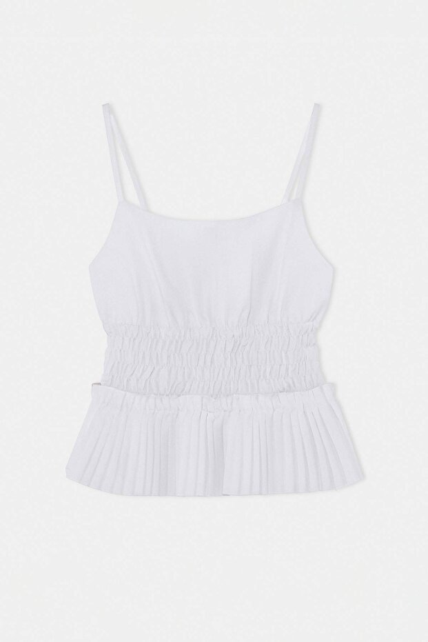 Beyaz Pilise ve Gipe Detaylı Dokuma Bluz TWOSS26BZ00687 - 3