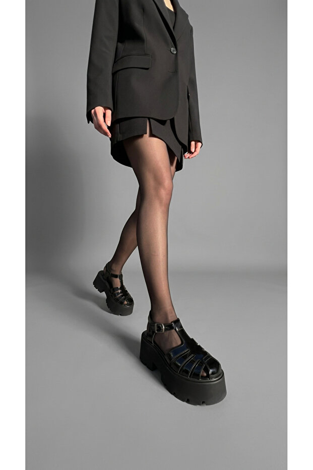 Black Thick Sole Women's Sandals P9025