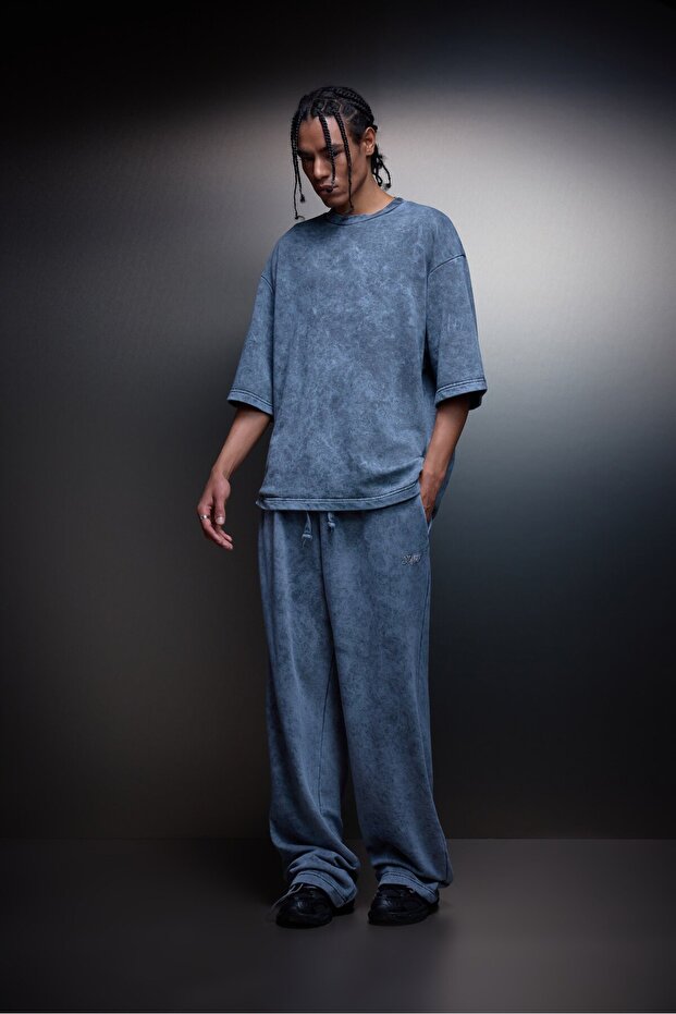 Men's Gray Basic Washed Effect Baggy Tracksuit - 2