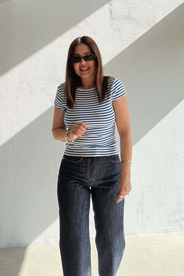 Navy Blue Striped Low-Cut Basic - 3
