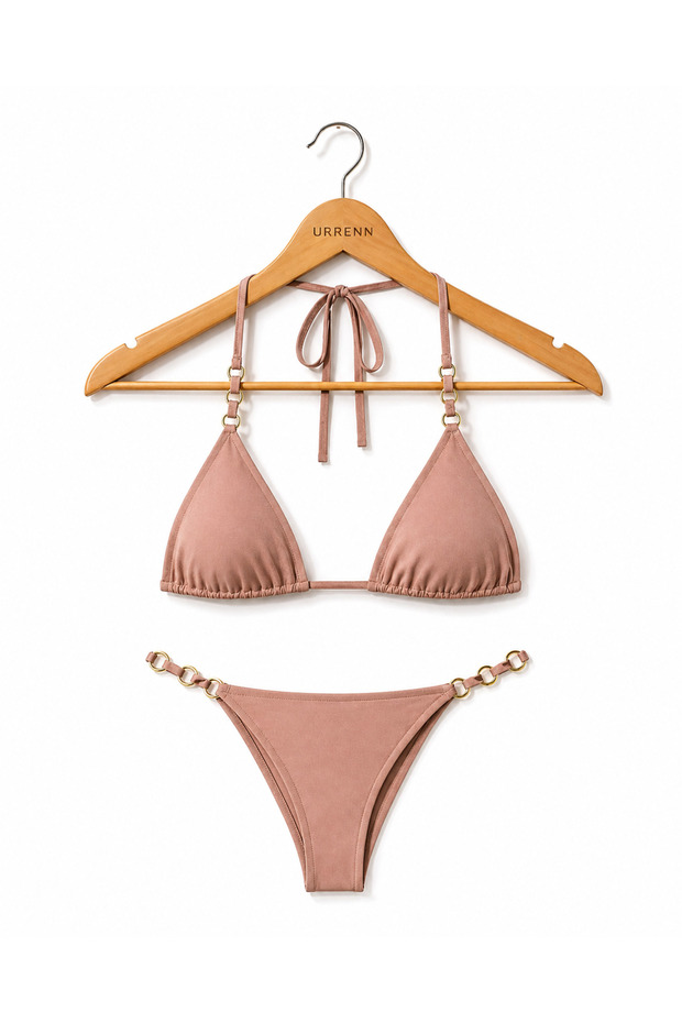 Gold Ring Detailed Triangle Bikini Set – Elvyn Gold | Black, Mint, Burgundy | Unassisted, Beach Wear