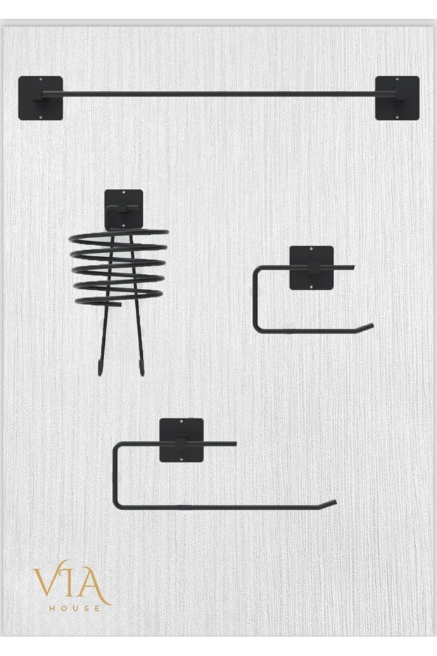 4-Piece Black Blow Dryer Hanger - Adhesive and Screw, Paper Towel Holder and Toilet Rack