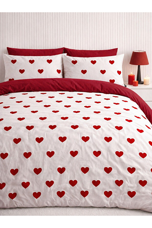 Double Duvet Cover Set Cotton Heart Red