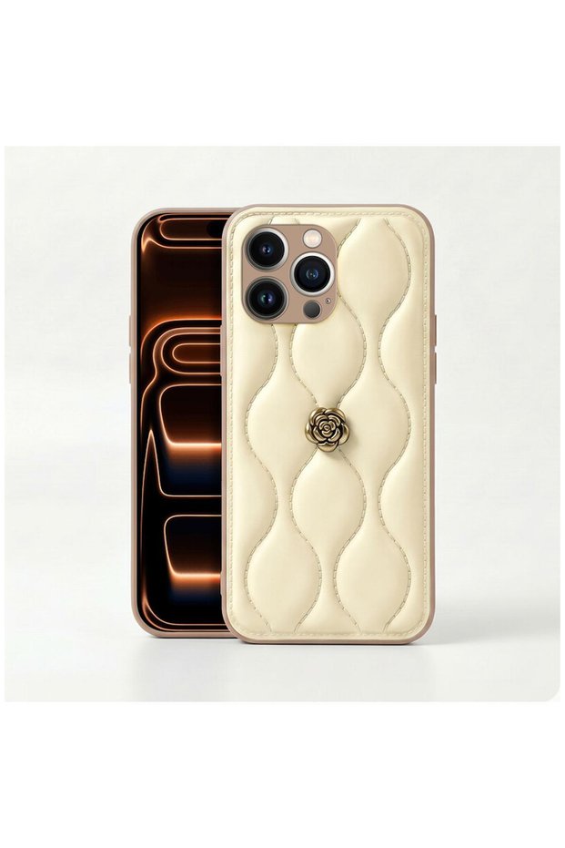 Apple iPhone 12 Pro Compatible Case Zebana Camellia Leather Case Beige