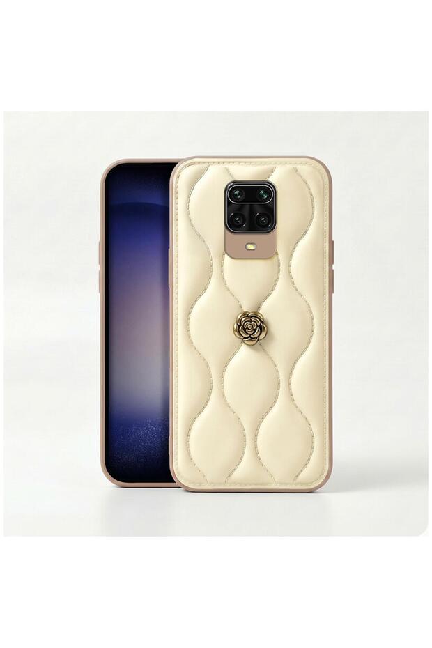 حافظة متوافقة مع هاتف Xiaomi Redmi Note 9 Pro Max مصنوعة من الجلد المموج باللون البيج