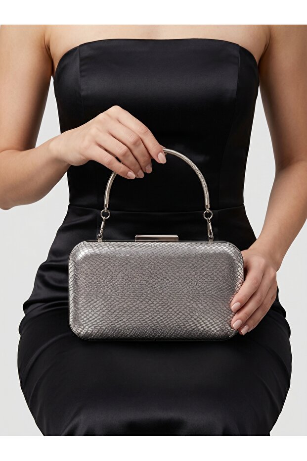 Anthracite Gray Platinum Color Laser Snake Pattern Evening Dress Bag Night Wedding Wedding Engagement Graduation Portfolio