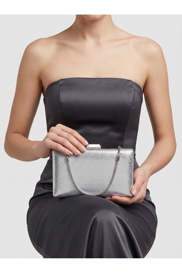 Silver Gray Lame Color Laser Snake Pattern Women's Evening Dress Bag Evening Bag Wedding Engagement Portfolio