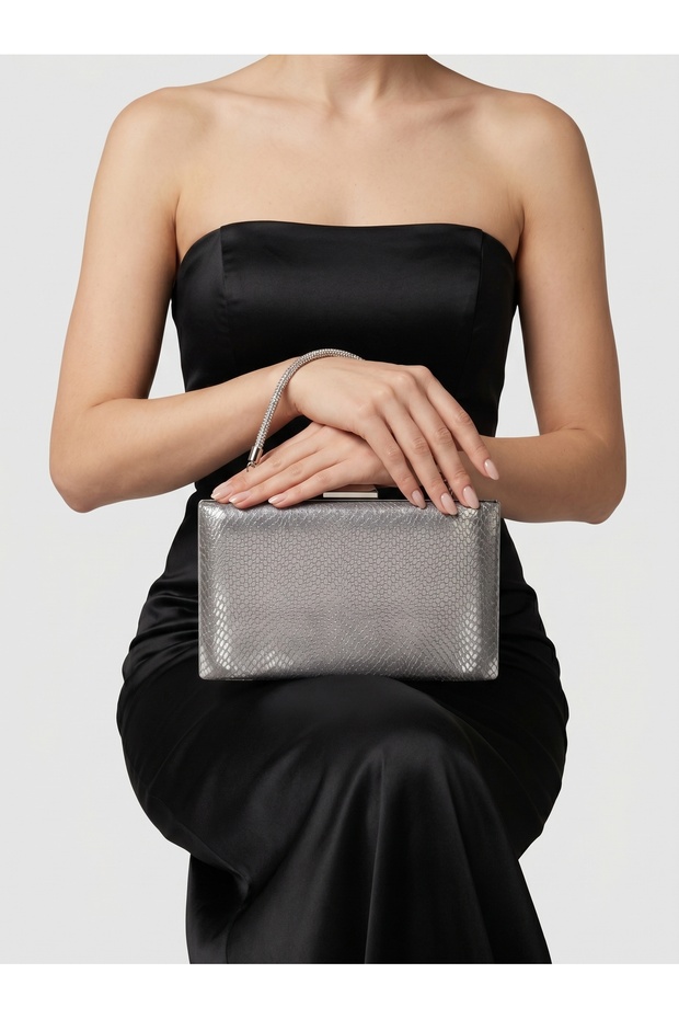 Anthracite Gray Platinum Color Laser Snake Pattern Women's Evening Dress Bag Evening Bag Wedding Engagement Portfolio
