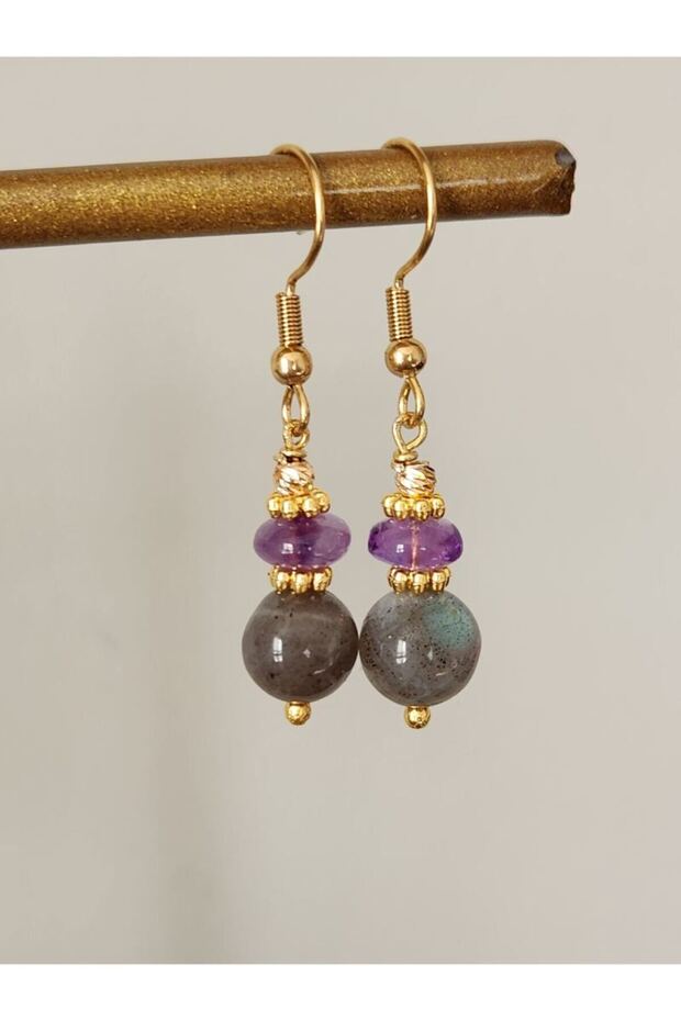 Natural Stone Labradorite and Amethyst Steel Earrings