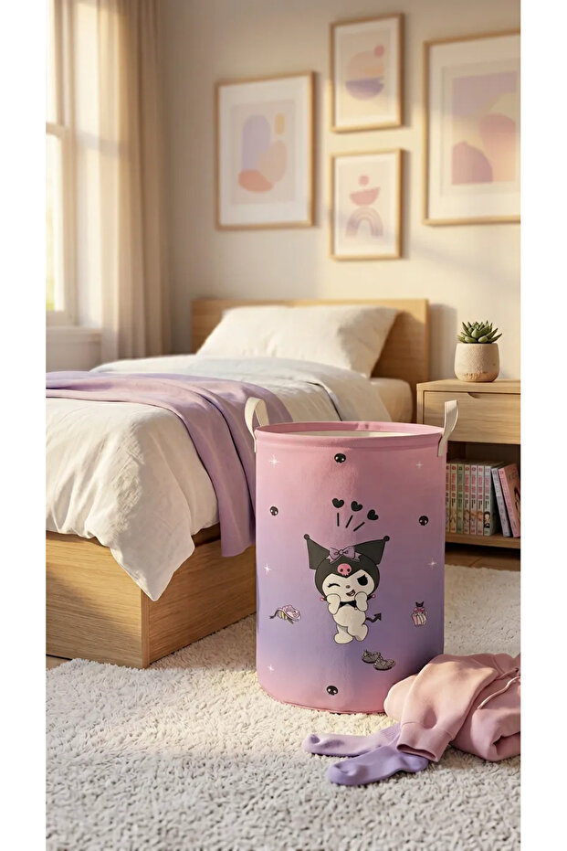 Kuromi Patterned Children's Room Dirty or Toy Basket Tlas-325