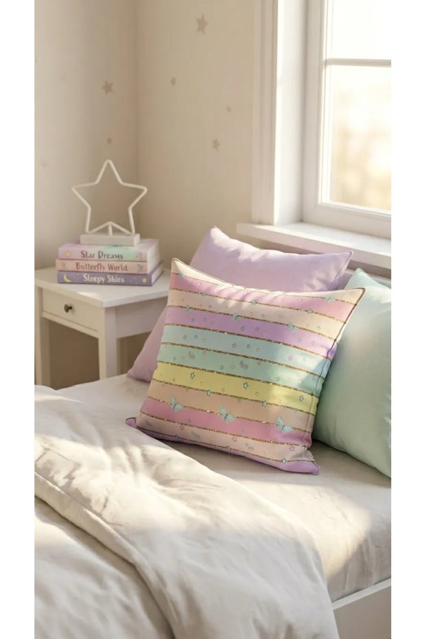 Colorful Stripe Patterned Children's and Baby's Room 3-Piece Throw Pillow Cover TLAKR-292