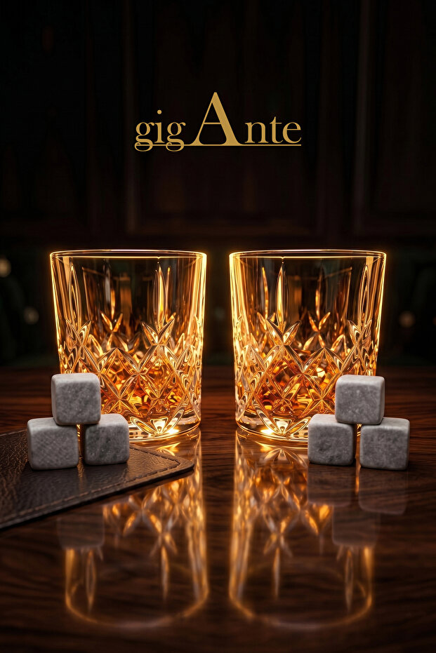 Deluxe Crystal Whiskey Glass Set & 6 Marble Whiskey Stones