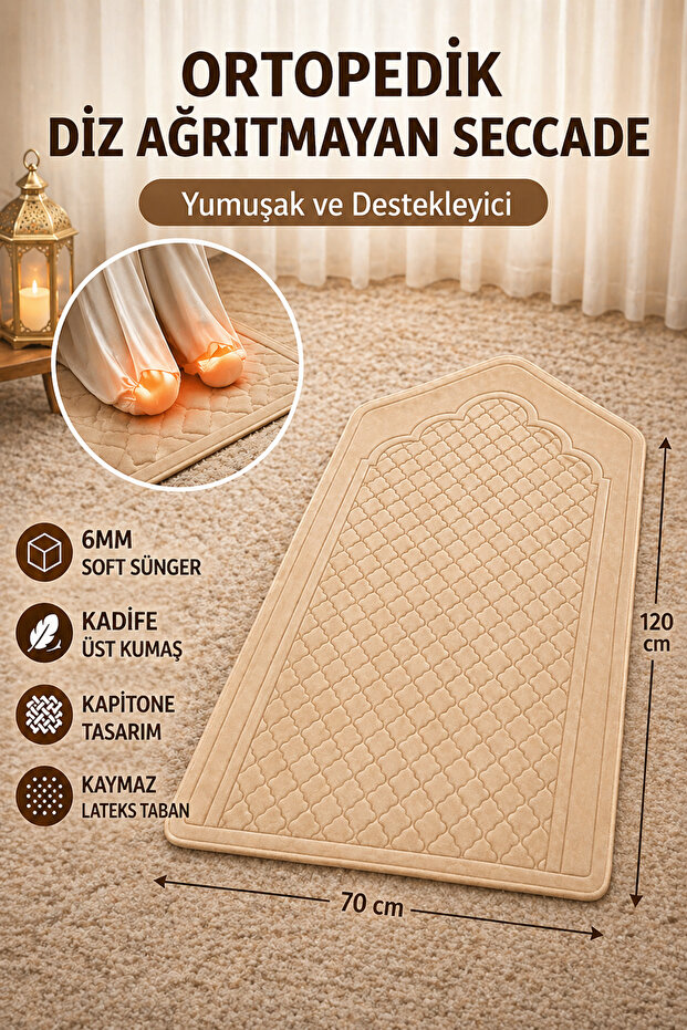 Extra Soft Cushioned Knee-Relieving Orthopedic Quilted Prayer Rug with Special Non-Slip Underlay 70x120 Size