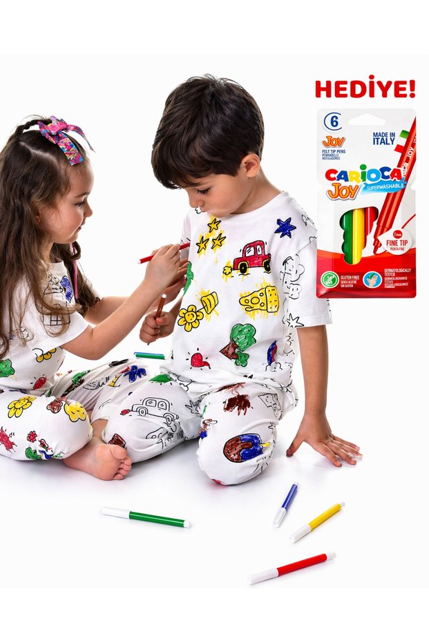 Painting Pen Giftable Paintable Short Sleeve Children's Pajama Set