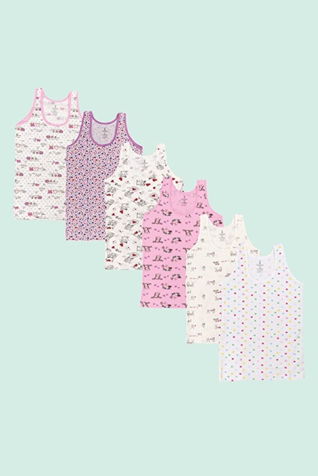 6-Pack Lycra Printed Wide Strap Girls' Undershirts