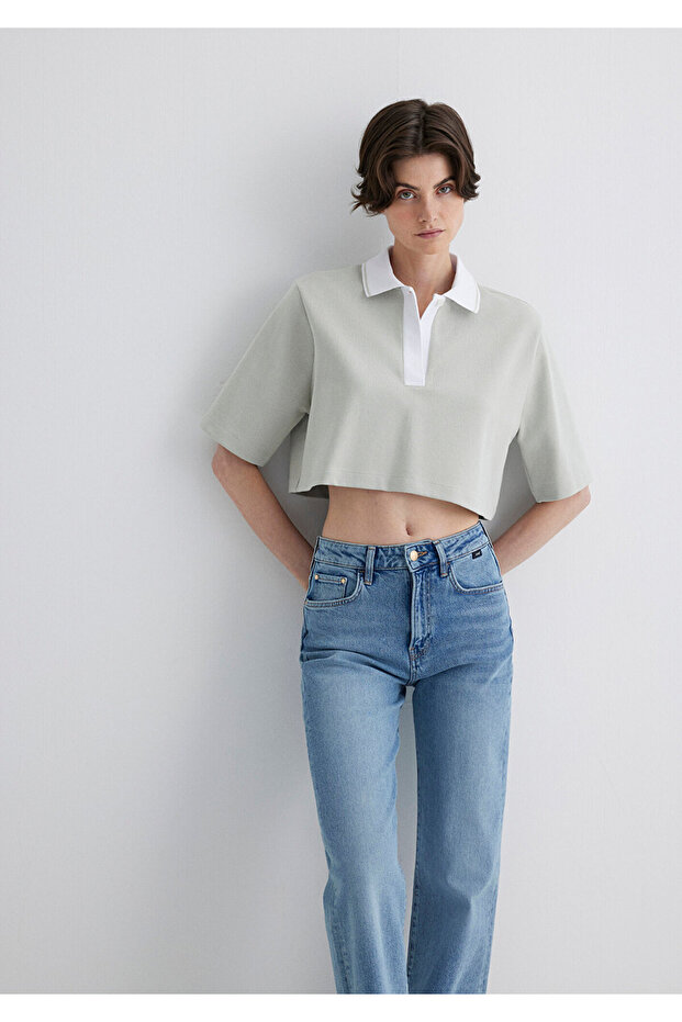 Gray Crop Polo T-Shirt Crop / Short Cut 1613000 -70083