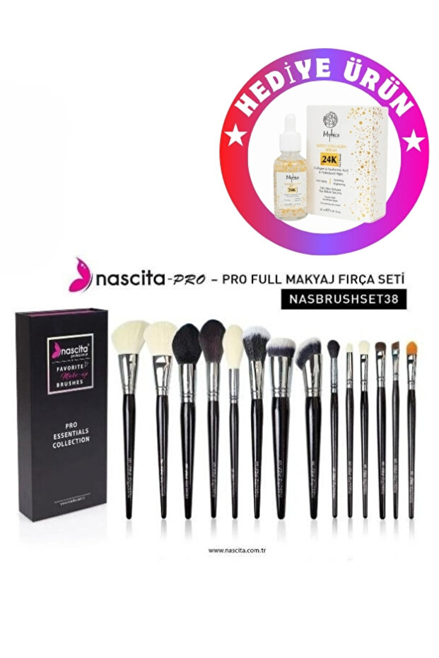 Pro Essentials Collection Fırça Seti 38 + 24K Altın Parçacıklı Kırışıklık Karşıtı Kolajen Serum 30 m - 2
