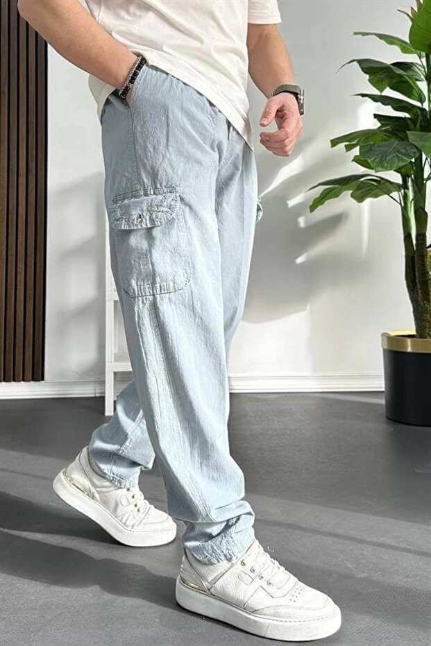 Men's Baggy Fit Cargo Pocket Pants Light Blue Edw131