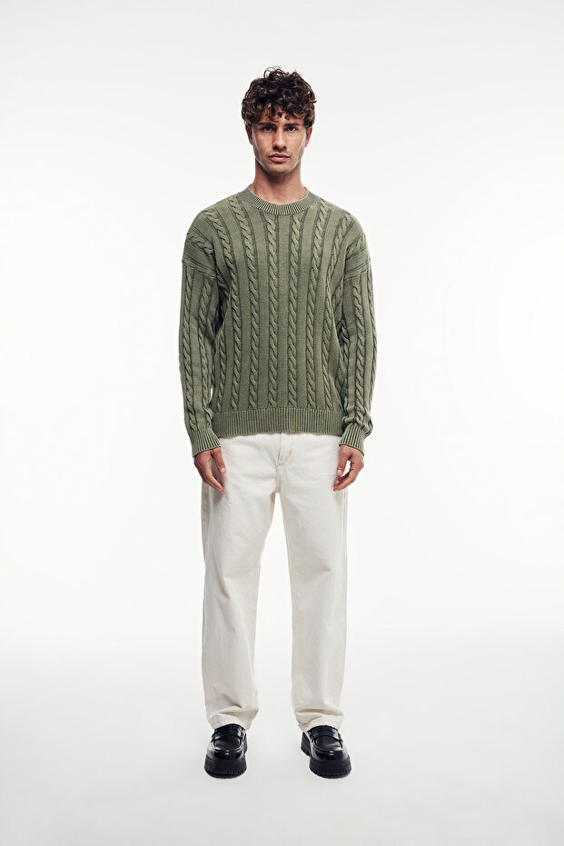 Washable Crew Neck Patterned Knit Sweater