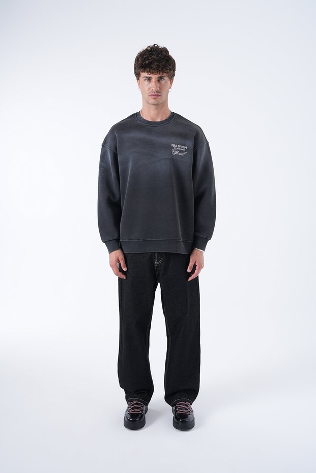 Unisex Washable Lettering Printed Oversized Sweatshirt Vintage Look Distressed