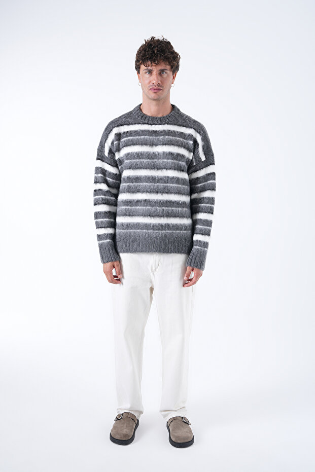 Color Gradient Fleece-Lined Knitwear Sweater