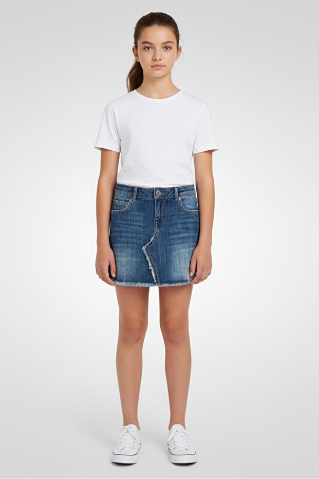 Kids Girl Washed Denim Skirt, Blue