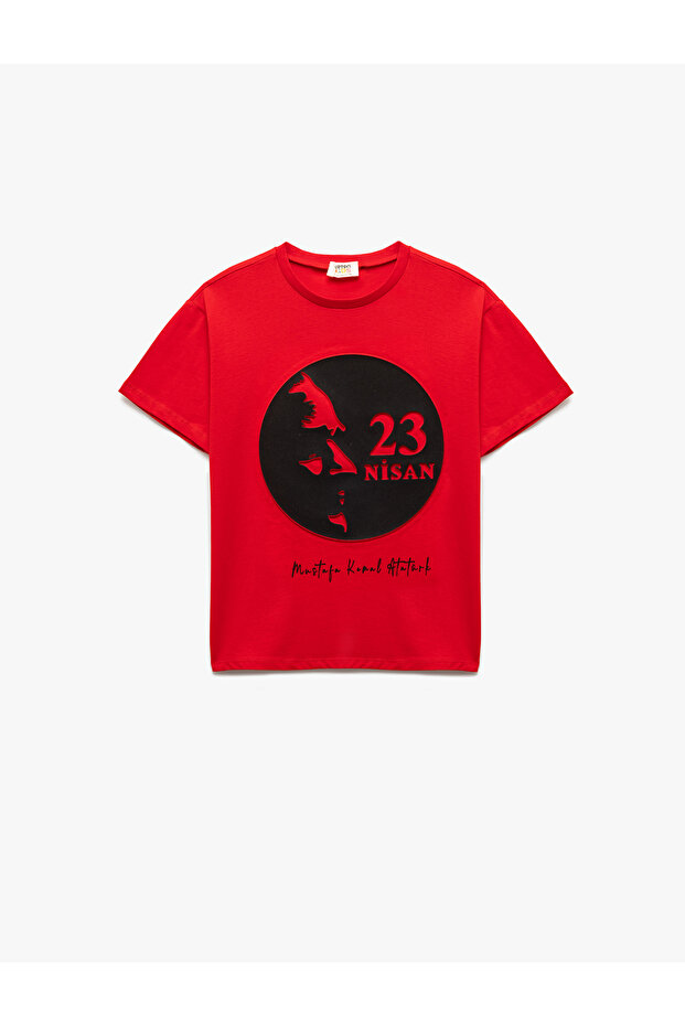 Cotton Ataturk Printed Crew Neck Short Sleeve T-Shirt