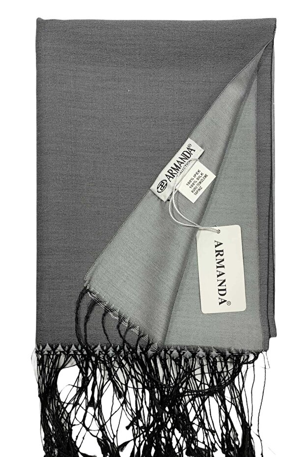 Silk Shawl - Black Gray - 1