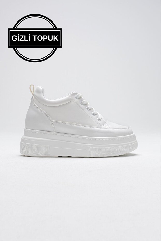 Women's White Hidden Heel 8cm Height Increasing Sports Shoes
