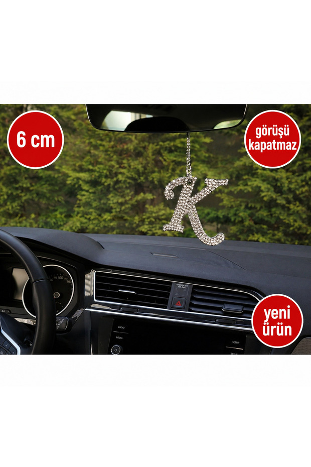 Silver Stone Rearview Mirror Pendant Ornament Letter K