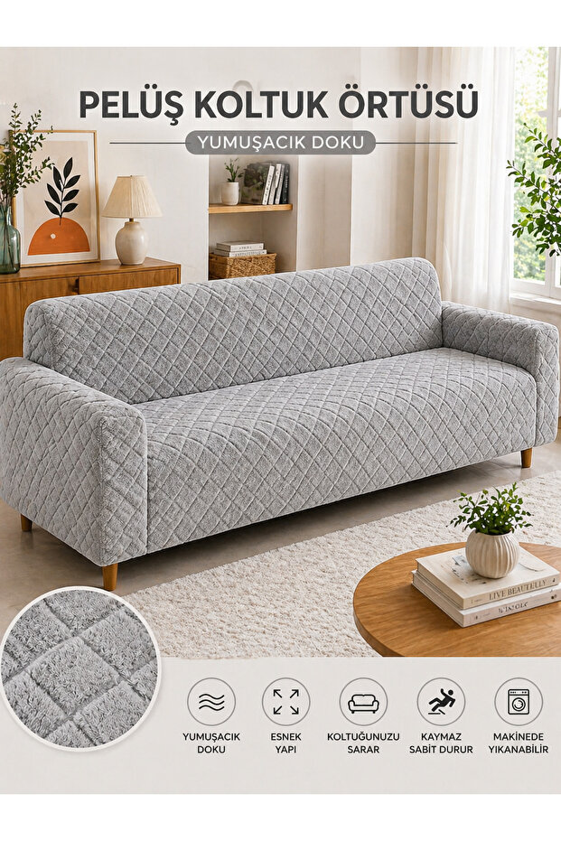 Extra Soft Welsoft Fleece Elastic 3-Seater Sofa Cover | Non-Slip, Stretchy and Washable Sofa Cover