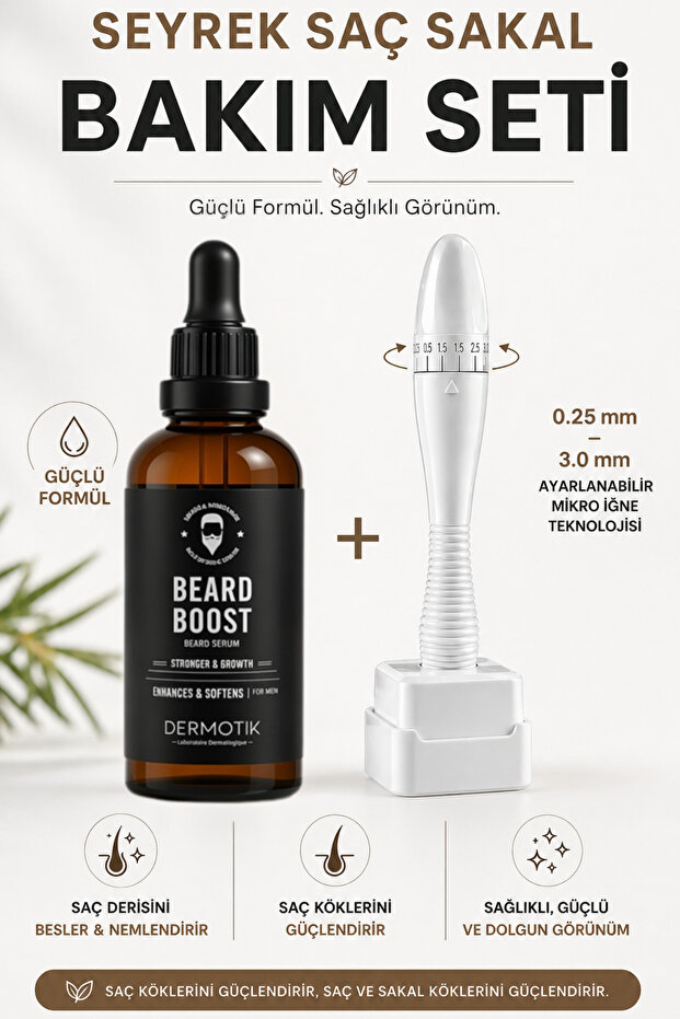 Hair and Beard Formation Aid Serum Set Adjustable Dermastamp Titanium Tip 0.25-3mm