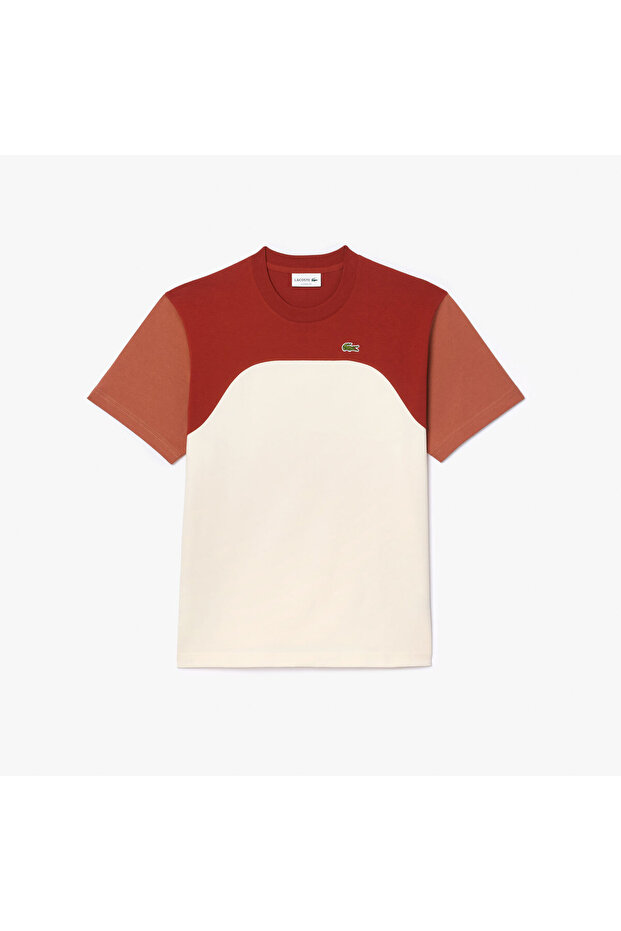 Erkek Classic Fit Bisiklet Yaka Renk Bloklu Bordo T-Shirt - 1