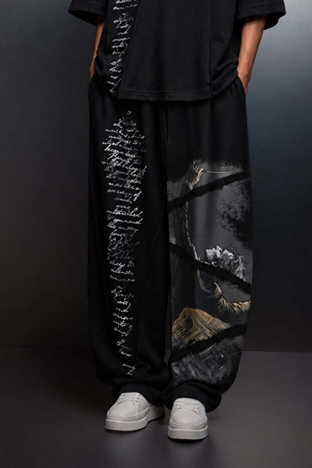 Men's Black Conductor Printed Segmented Baggy Tracksuit