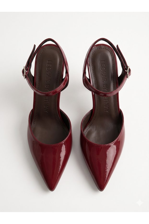 Elegant Red Patent Leather Pointed Toe Women's Shoes Heeled Shoes – Stylish Design with Ankle Strap