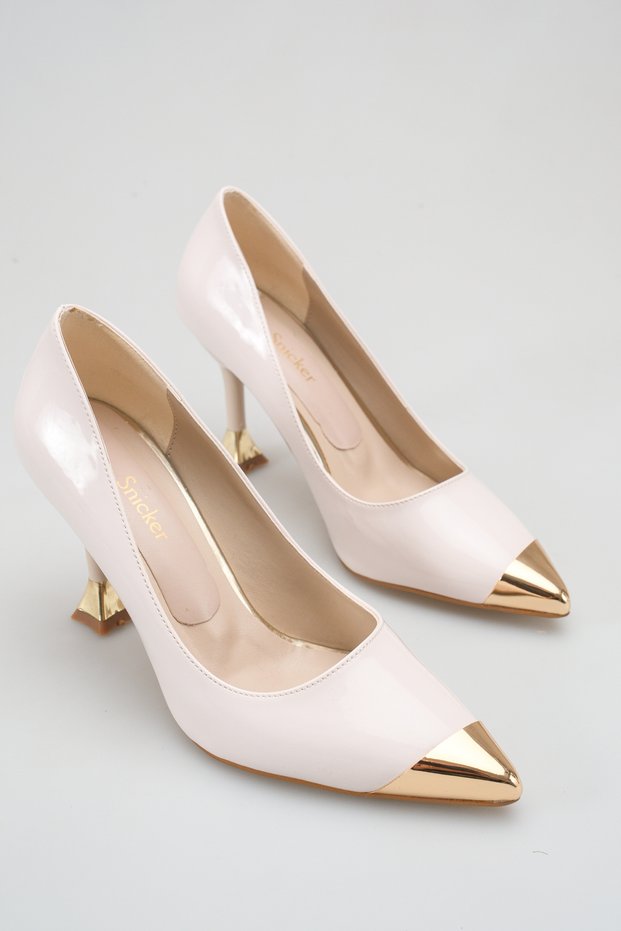 Beige Gold Buckle Queen Pointed Toe Stylish Women's Stiletto