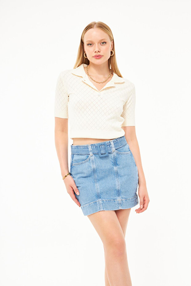 Cepli Kadın Mini Jean Etek - 8