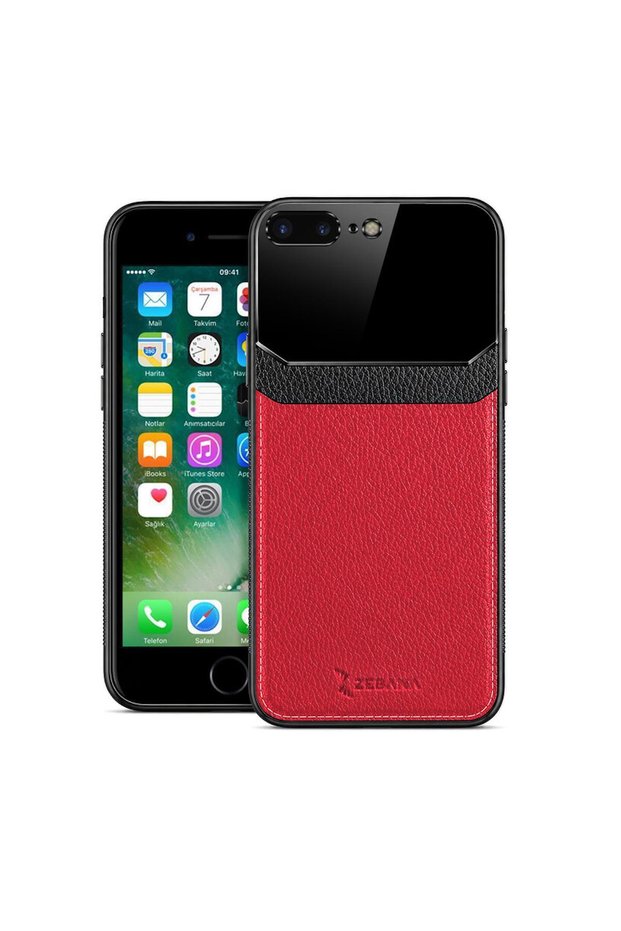 حافظة جلدية متوافقة مع هاتف Apple iPhone 8 Plus من Zebana باللون الأحمر
