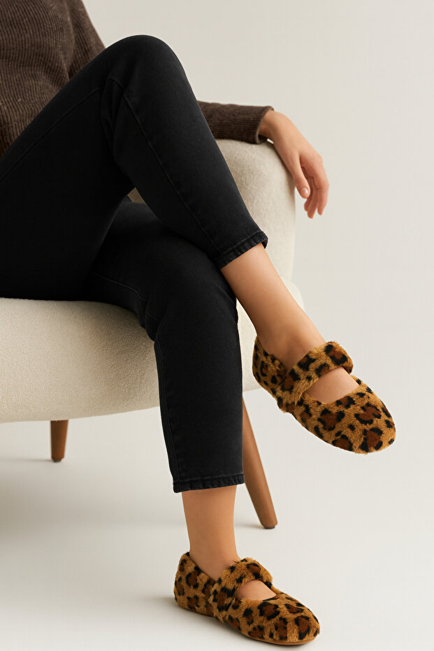 Women's Leopard Thick Strap Mary Jane Furry Casual Ballerinas Byndmj002